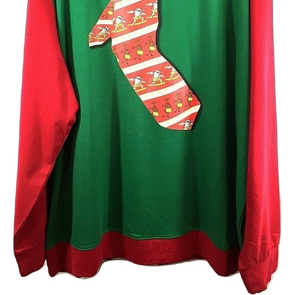 Surfing Santa Christmas Sweatshirt Green Red 4XB - Picture 3 of 8